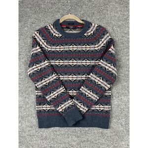 J. Crew Sweater Mens Size Small Blue Fair Isle Crewneck 100% Lambswool Holidays